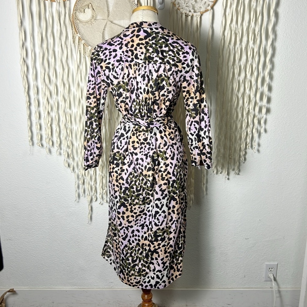 Veronica Beard Odette Cover Up Belted Shirtdress in Lilac Leopard Size XS - Picture 11 of 12